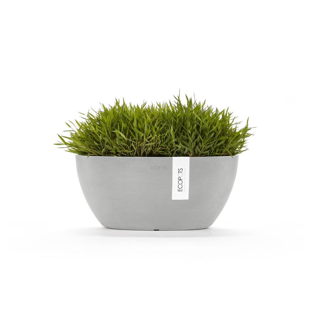Ecopots - Pot Ovale Sofia 30 Blanc Gris + réservoir d'eau - 30 x 13 x H. 13,5 cm - 2,7 L ECOPOTS - Image 1