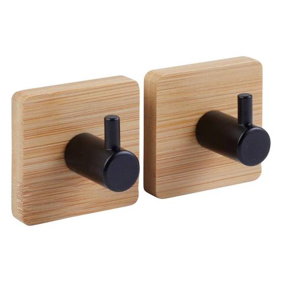 Lot de 2 Patères Adhésives en Bambou "Stiky+" 4cm Naturel