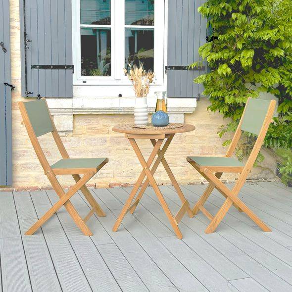 Ensemble table et chaises SAFARI 2 places en bois teck FSC Beau Rivage - Image 2