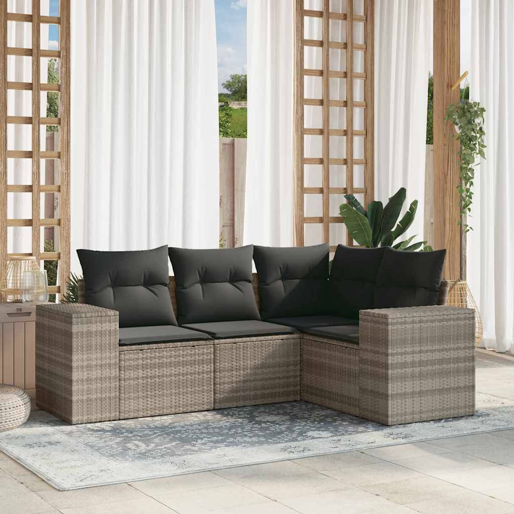 Vidaxl - Salon de jardin 4 pcs avec coussins gris clair résine tressée vidaXL 3222511 - Image 1