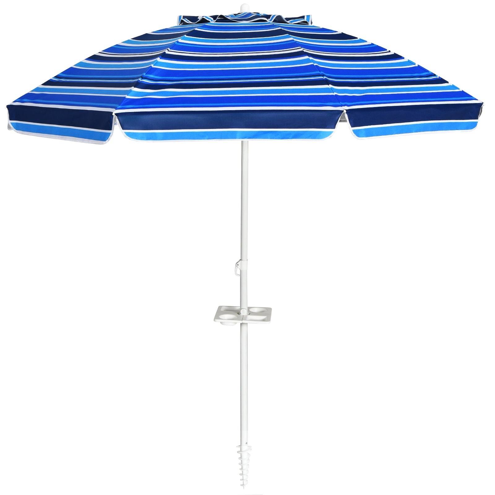 Helloshop26 - Parasol de plage inclinable 2,2 m avec porte-gobelet et protection solaire upf50 + parasol portable bleu - Image 1