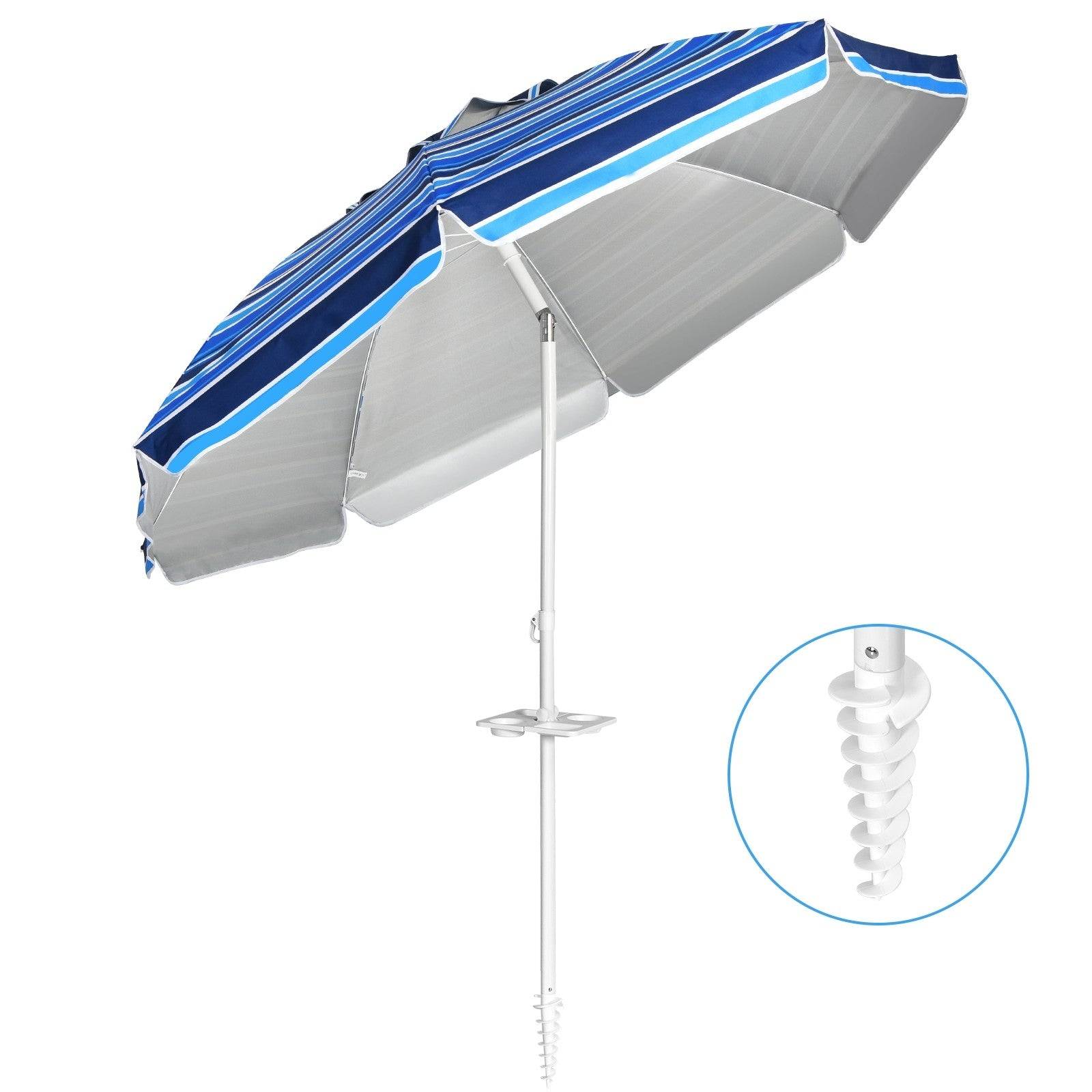 Helloshop26 - Parasol de plage inclinable 2,2 m avec porte-gobelet et protection solaire upf50 + parasol portable bleu - Image 2