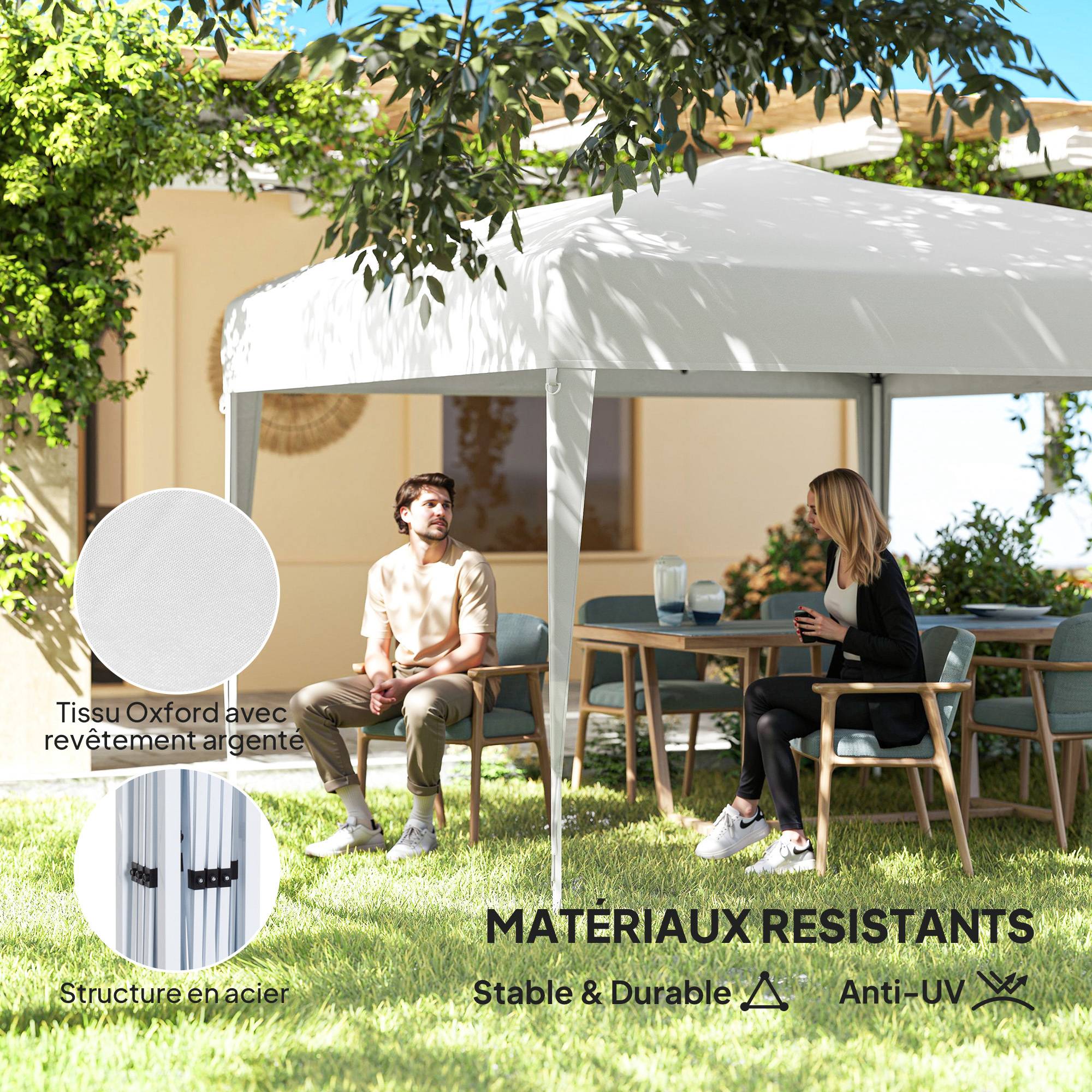 Tonnelle pliante acier jardin extérieur protection UV 3x3m blanc - ComfortXL Outdoor Living - Image 6