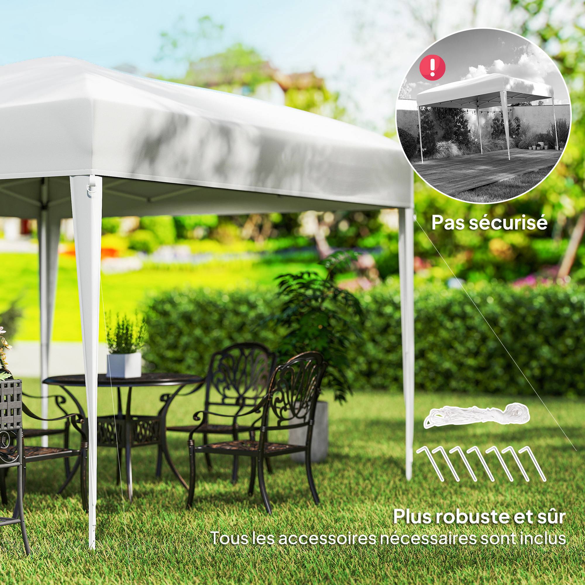 Tonnelle pliante acier jardin extérieur protection UV 3x3m blanc - ComfortXL Outdoor Living - Image 8
