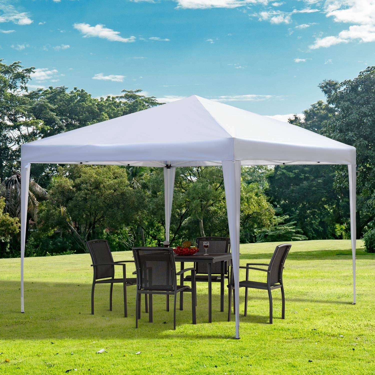 Tonnelle pliante acier jardin extérieur protection UV 3x3m blanc - ComfortXL Outdoor Living - Image 4