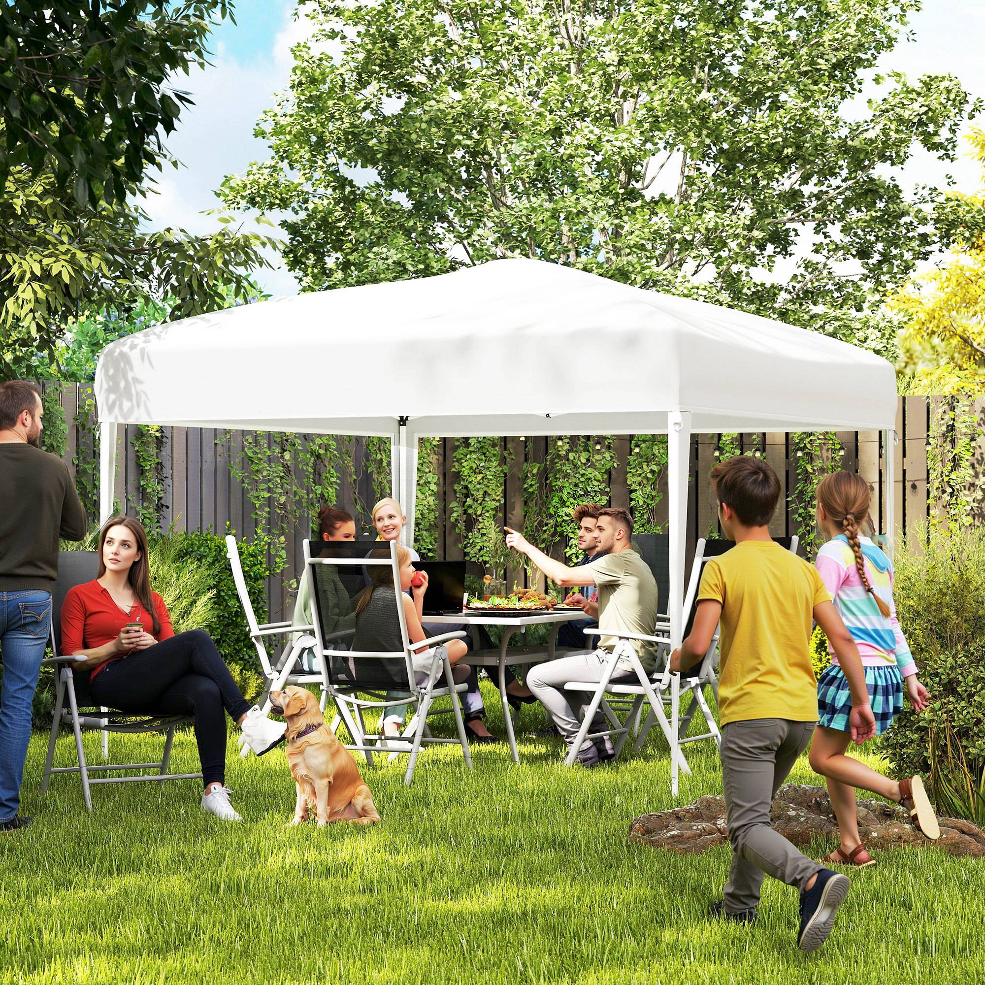 Tonnelle pliante acier jardin extérieur protection UV 3x3m blanc - ComfortXL Outdoor Living - Image 3