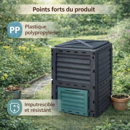 Sans Marque - Composteur de jardin 300 L - 83 x 61 x 61 cm en plastique, Polypropylène - TERRE JARDIN - Image 4