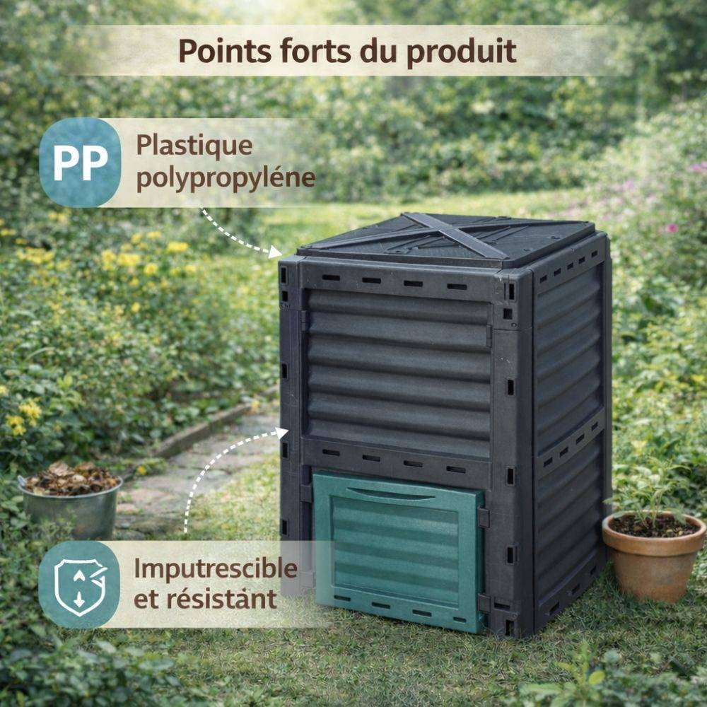 Sans Marque - Composteur de jardin 300 L - 83 x 61 x 61 cm en plastique, Polypropylène - TERRE JARDIN - Image 4