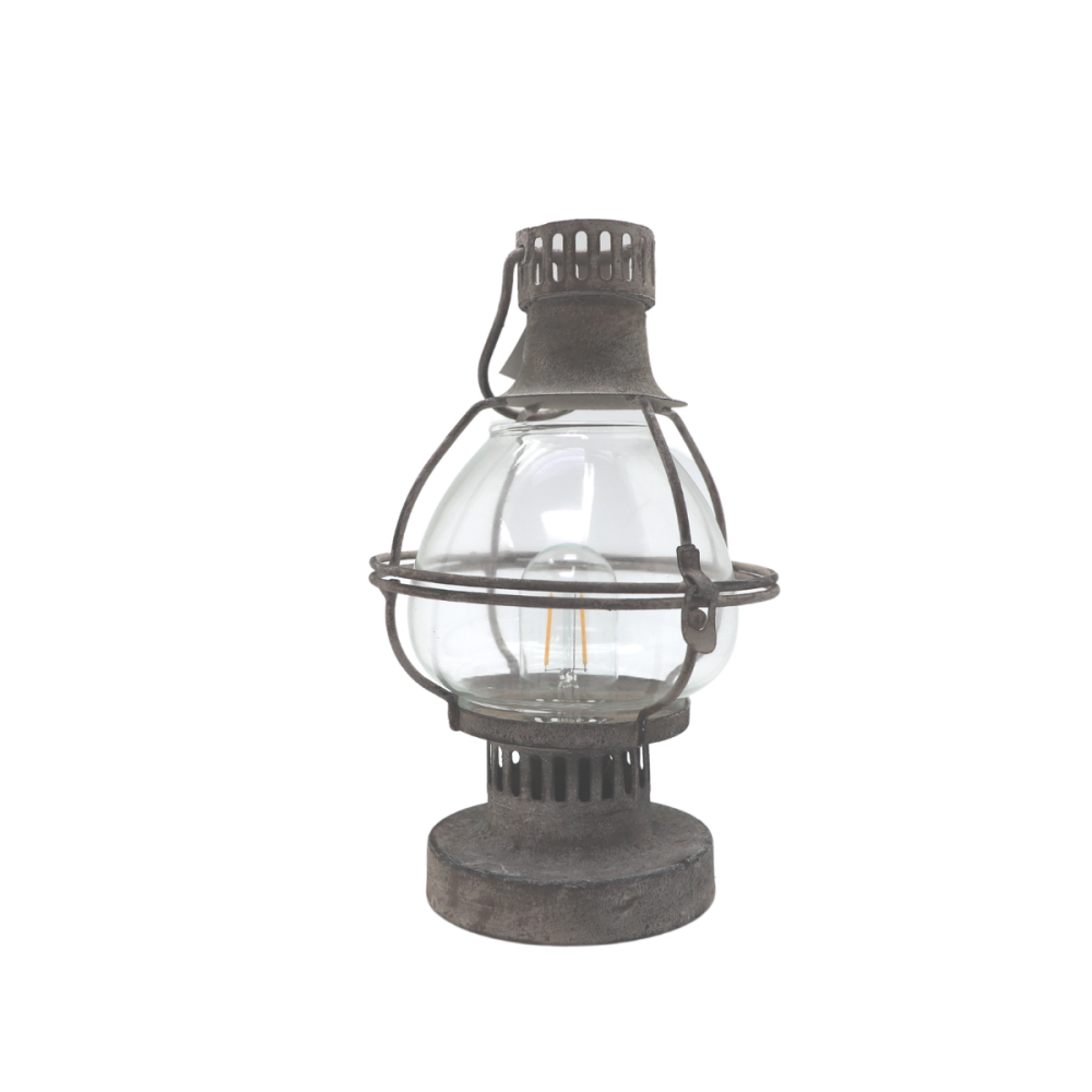 Lanterne jardin pétrole à poser ancienne métal verre gris 28 cm Chemin de campagne