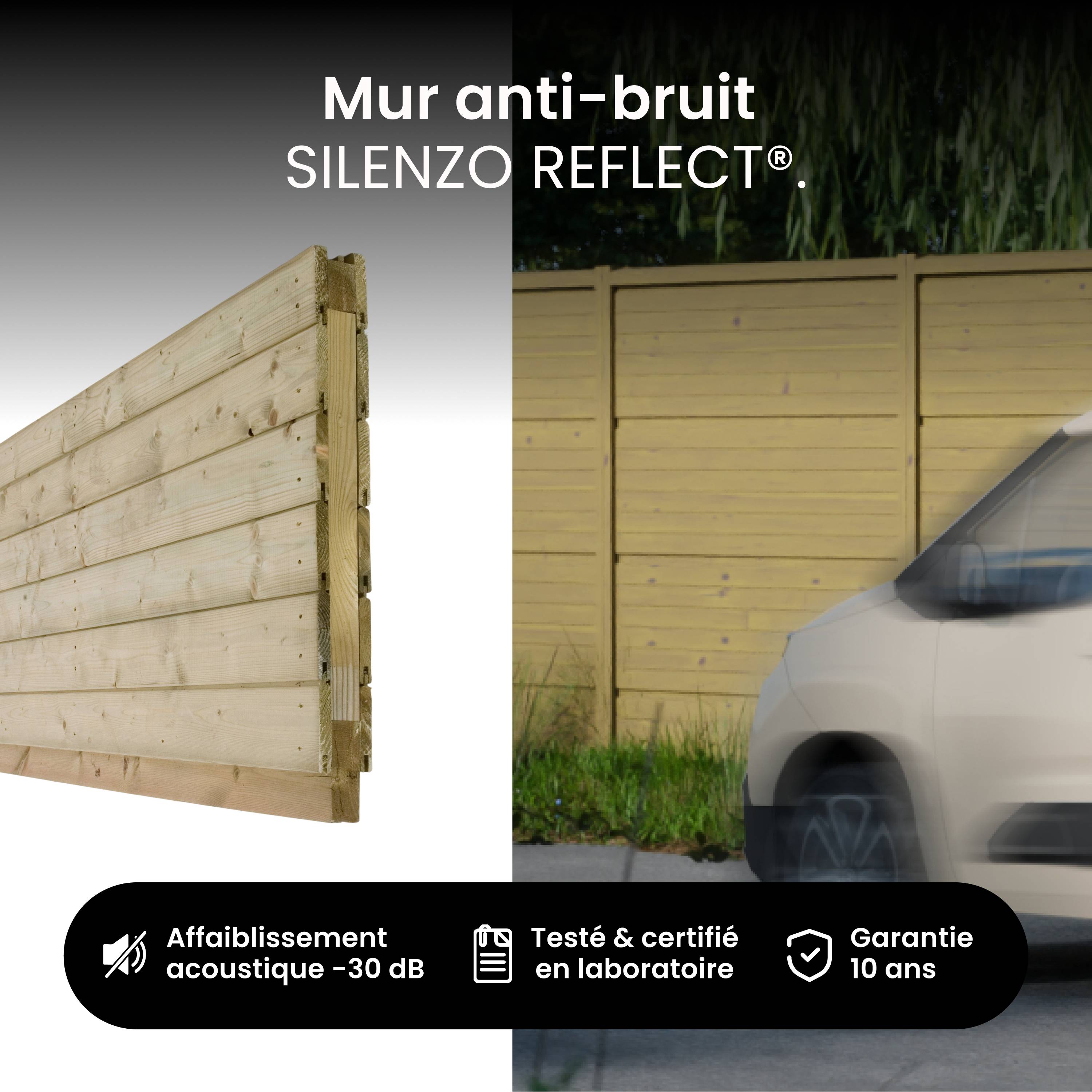 Mur Anti-bruit Bois 19,66x2,4m SILENZO REFLECT - Clôture Réduction Sonore - Palissade - Image 3