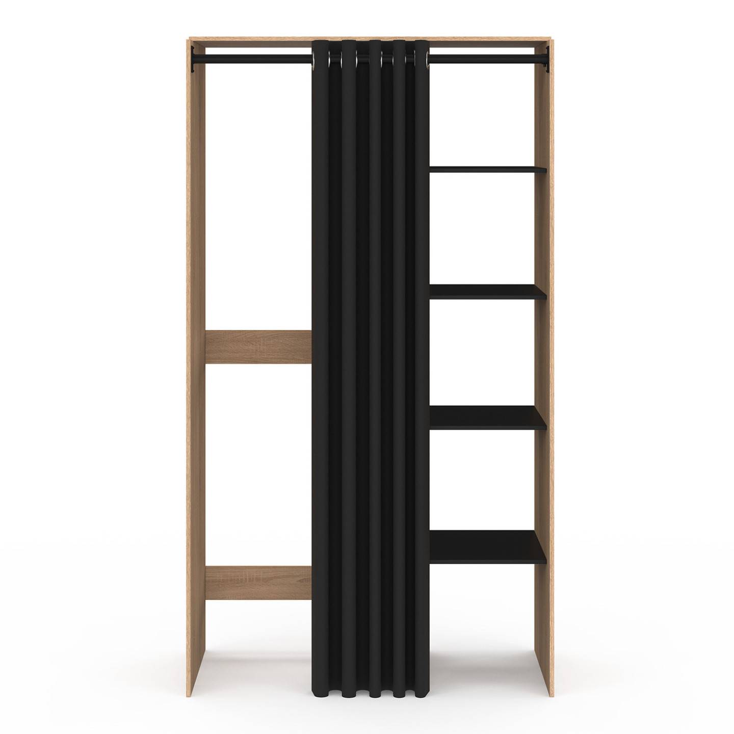 Meuble de buanderie double machine à laver avec rideau coulissant noir WALLIS bois façon hêtre et noir - Image 3