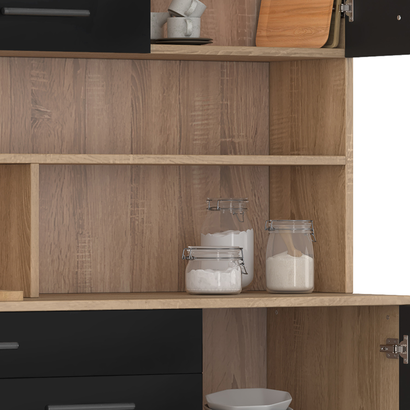 Buffet de cuisine 120 CM CINA 6 portes + tiroir façon hêtre et noir - Image 7