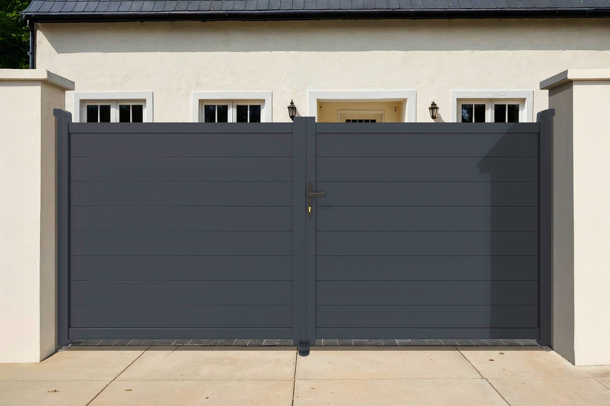 Casanoov Portail battant 3 m EIGER H.140 cm aluminium gris - Image 1