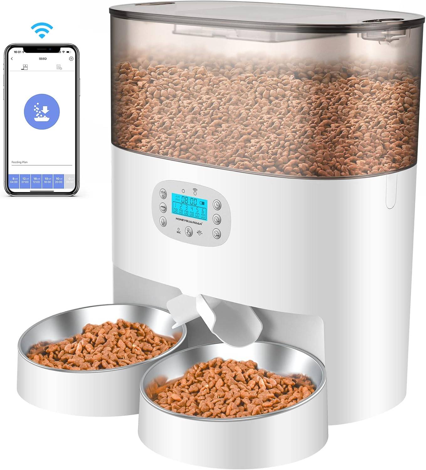 Distributeur Croquettes de 6L 2 Chat Automatique Connecté blanc Vendos85