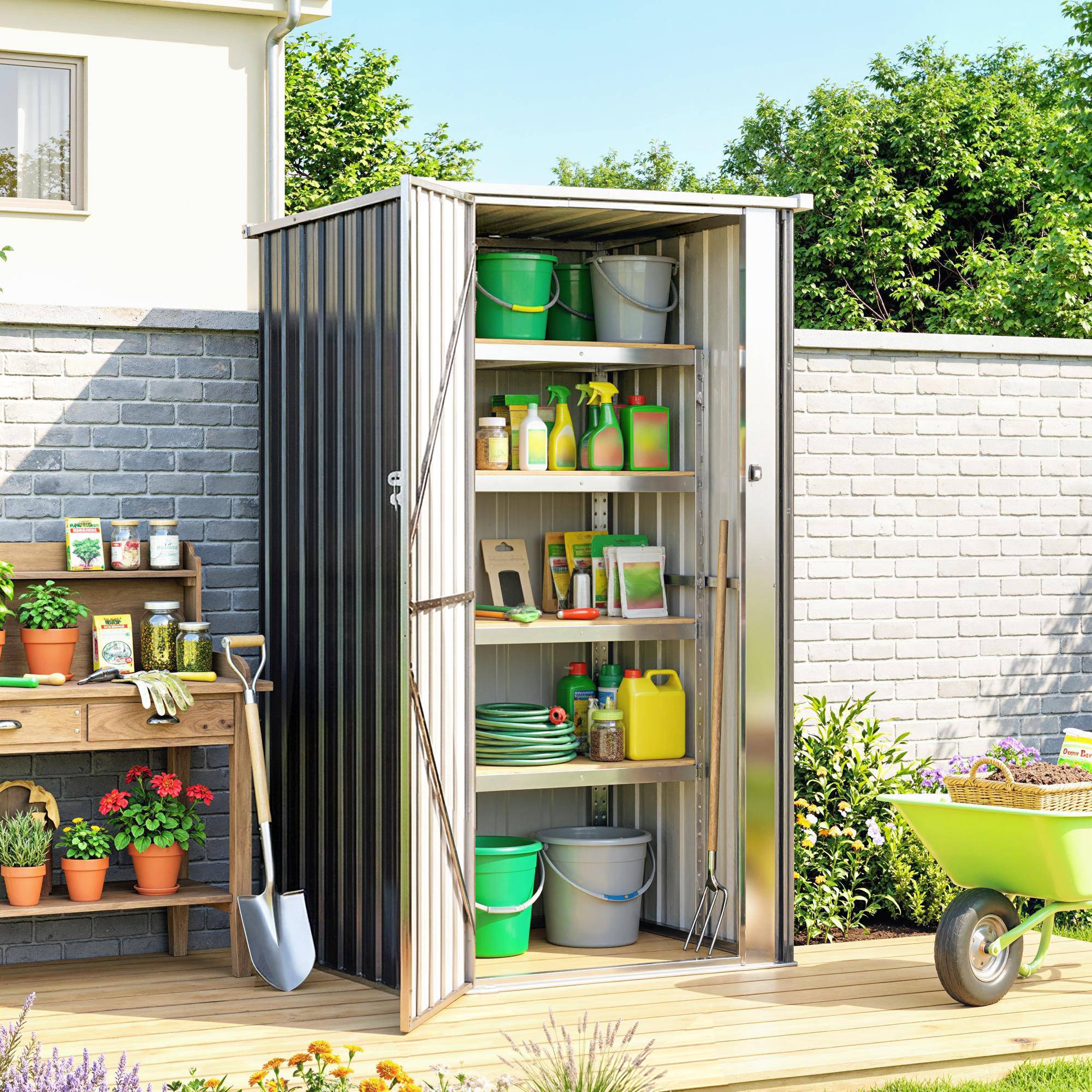 Abri de Jardin Armoire de Jardin 0,69m² Toit Incliné Porte Verrouillable et Barres de Soutien 83x89x163cm Gris Anthracite - Image 4