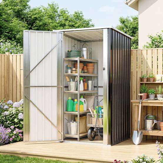 Abri de Jardin Armoire de Jardin 0,69m² Toit Incliné Porte Verrouillable et Barres de Soutien 83x89x163cm Gris Anthracite - Image 3