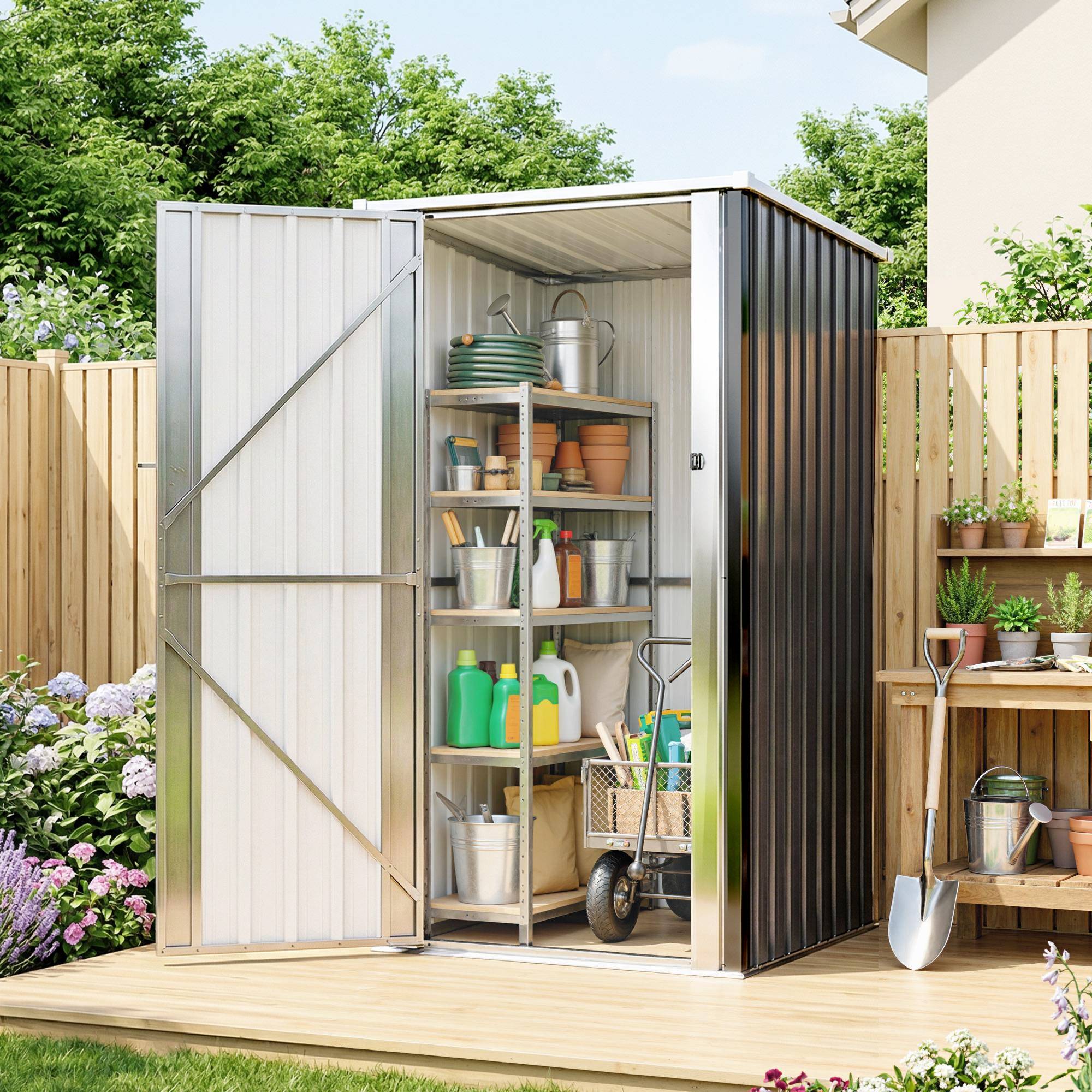 Abri de Jardin Armoire de Jardin 0,69m² Toit Incliné Porte Verrouillable et Barres de Soutien 83x89x163cm Gris Anthracite - Image 3