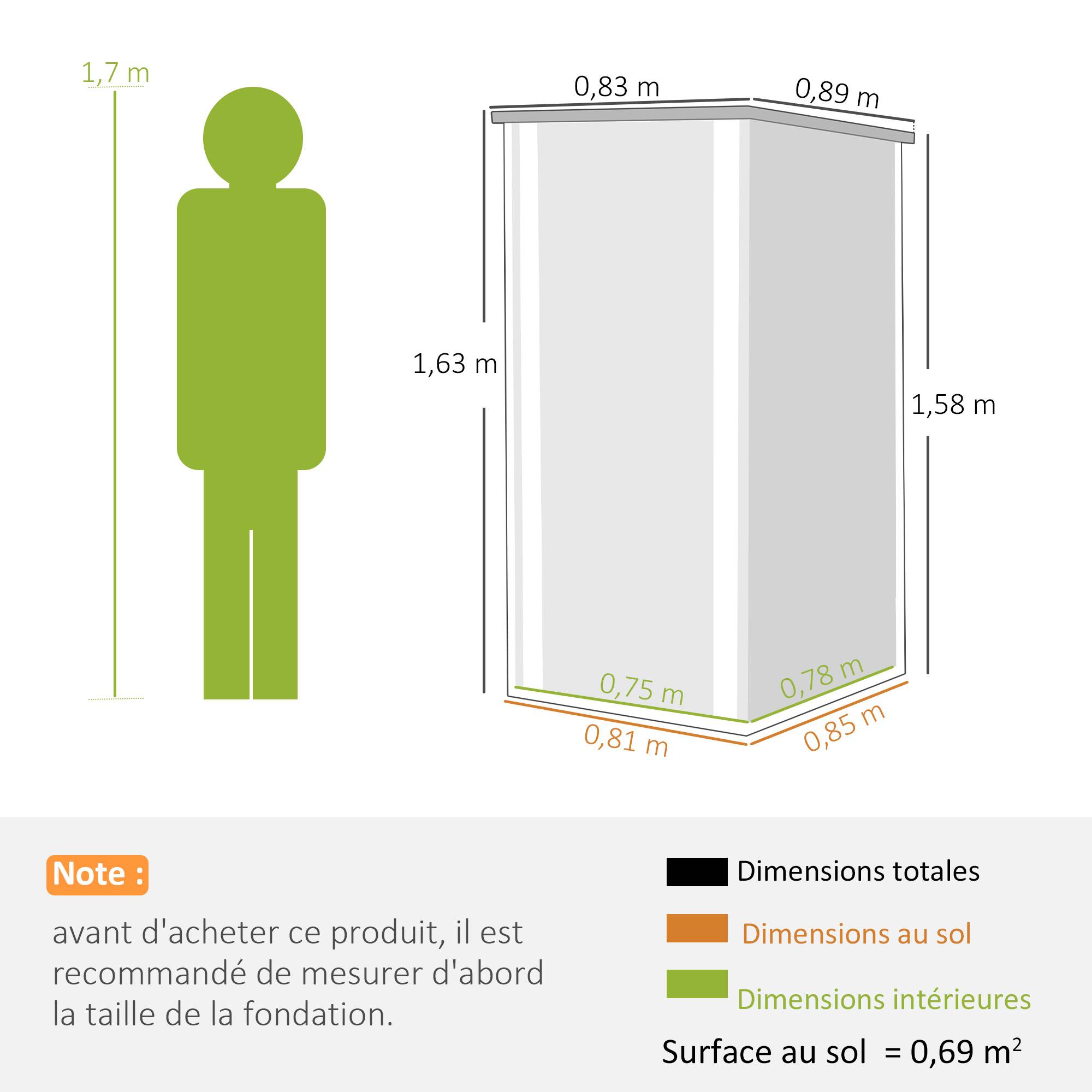 Abri de Jardin Armoire de Jardin 0,69m² Toit Incliné Porte Verrouillable et Barres de Soutien 83x89x163cm Gris Anthracite - Image 5