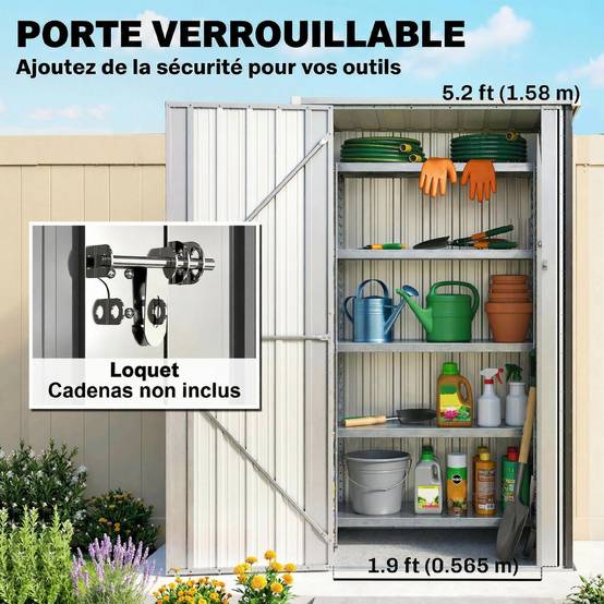 Abri de Jardin Armoire de Jardin 0,69m² Toit Incliné Porte Verrouillable et Barres de Soutien 83x89x163cm Gris Anthracite - Image 9