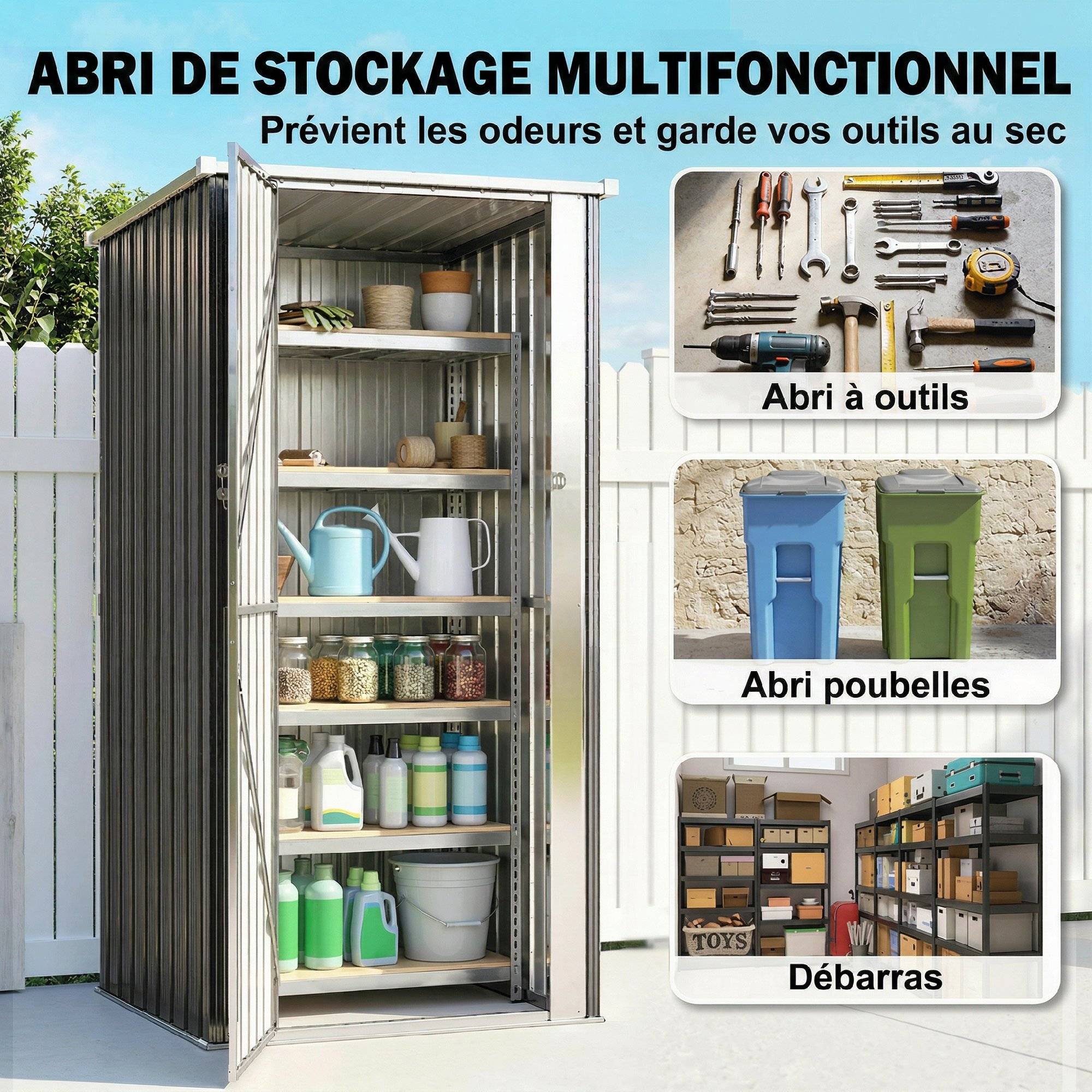 Abri de Jardin Armoire de Jardin 0,69m² Toit Incliné Porte Verrouillable et Barres de Soutien 83x89x163cm Gris Anthracite - Image 6
