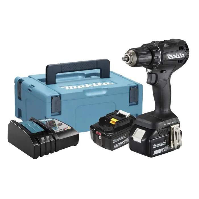 Perceuse visseuse Noire LXT 50Nm - MAKITA - avec 2 batteries 5Ah 18V - chargeur - MAKPAC - DDF485RTJB - Image 1