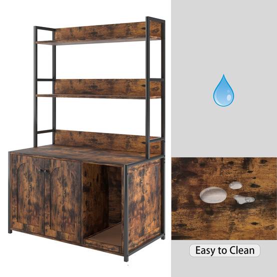 Meuble pour litière chat maison de toilette avec étagère de rangement bois et métal Marron - ComfortXL Outdoor Living - Image 6