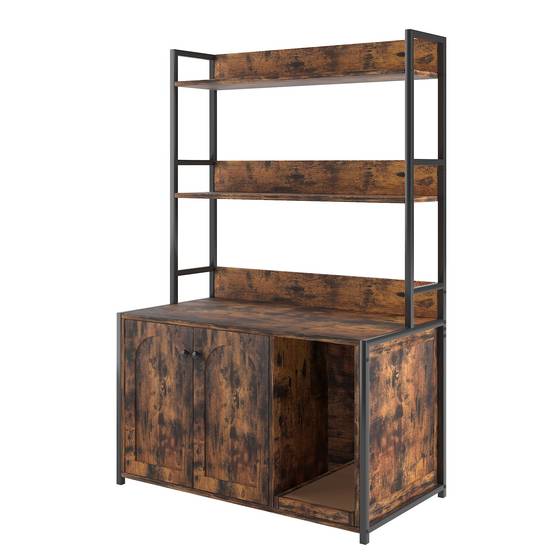 Meuble pour litière chat maison de toilette avec étagère de rangement bois et métal Marron - ComfortXL Outdoor Living - Image 5
