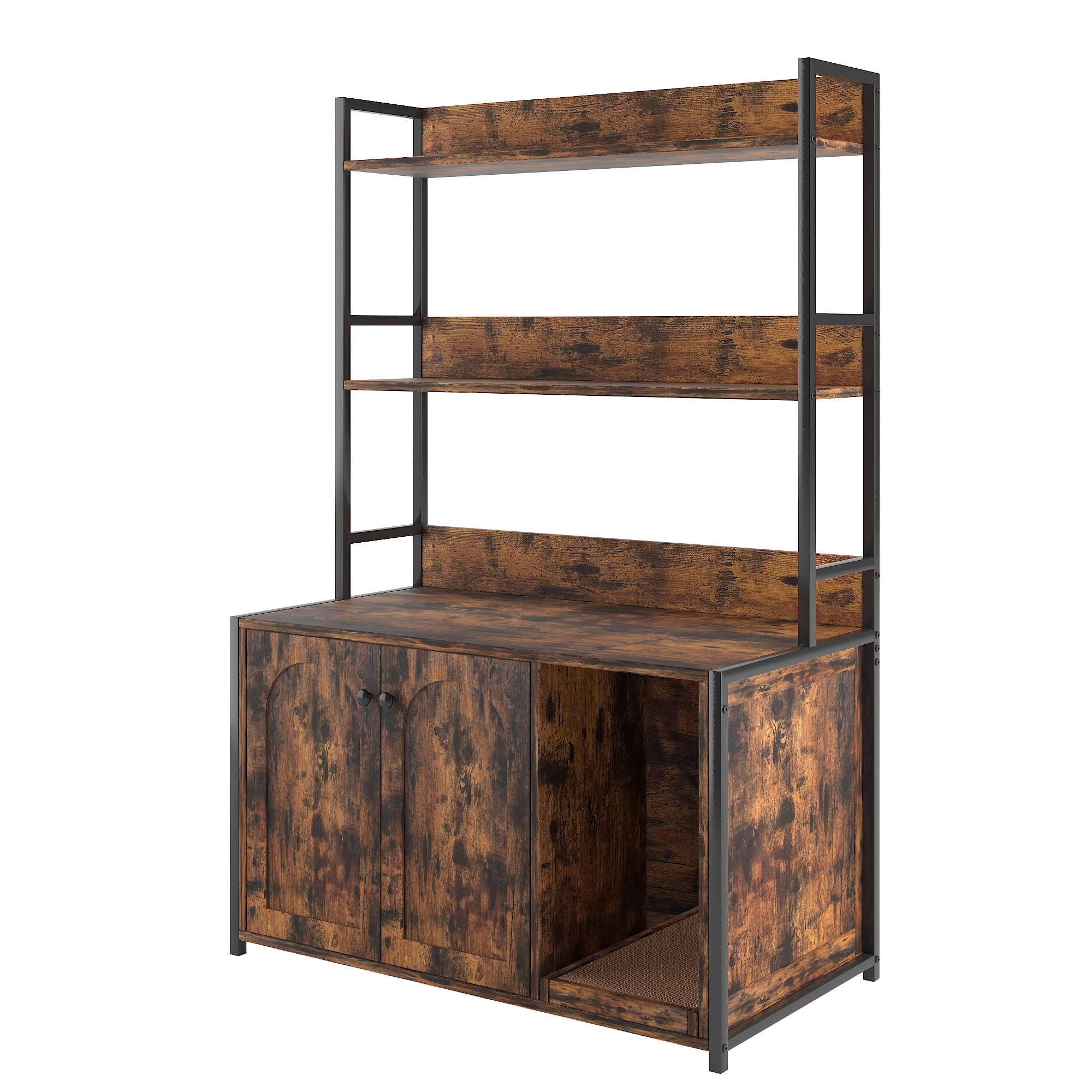 Meuble pour litière chat maison de toilette avec étagère de rangement bois et métal Marron - ComfortXL Outdoor Living - Image 5