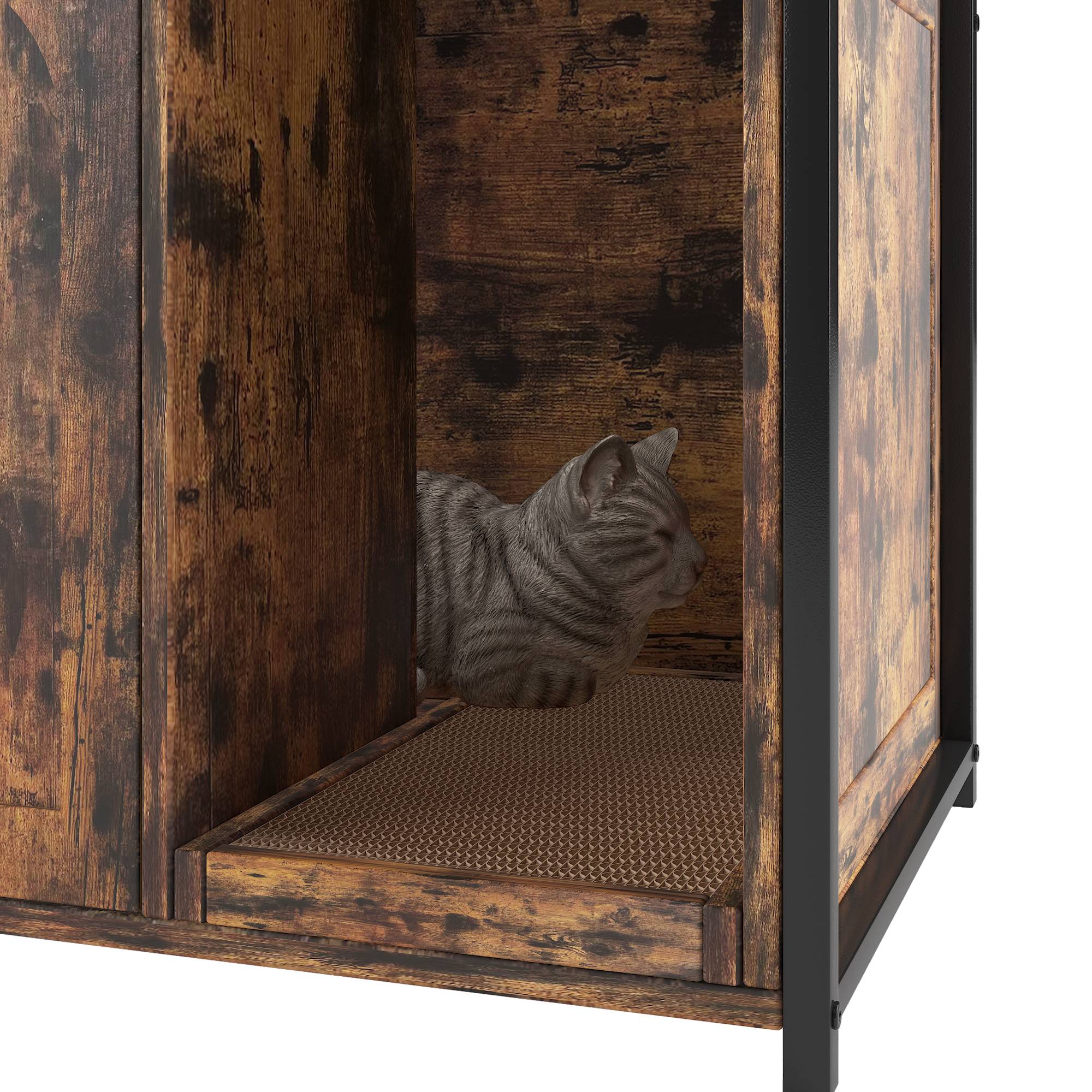 Meuble pour litière chat maison de toilette avec étagère de rangement bois et métal Marron - ComfortXL Outdoor Living - Image 9
