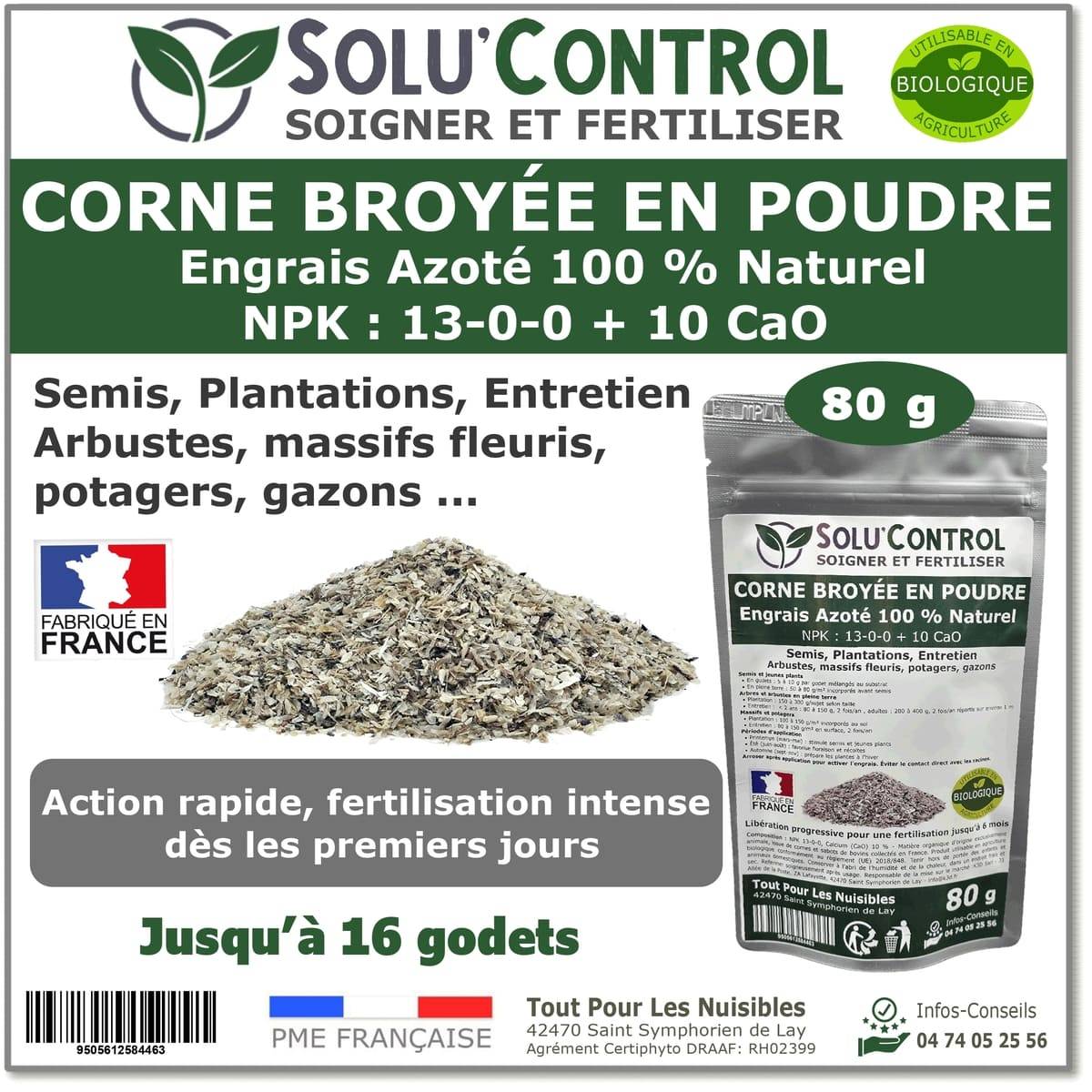 SOLU’CONTROL - 80 g de Corne Broyée en Poudre - Engrais Azoté 100% Naturel - UAB - Image 1