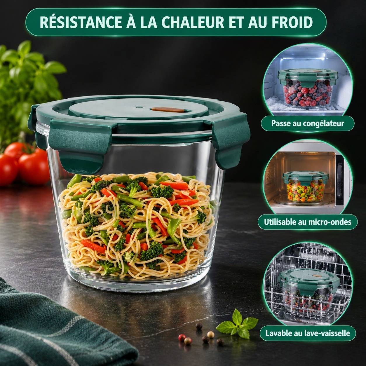 Lot de 4 Boîtes en Verre Borosilicate 710ml avec Couvercle Étanche - Image 3