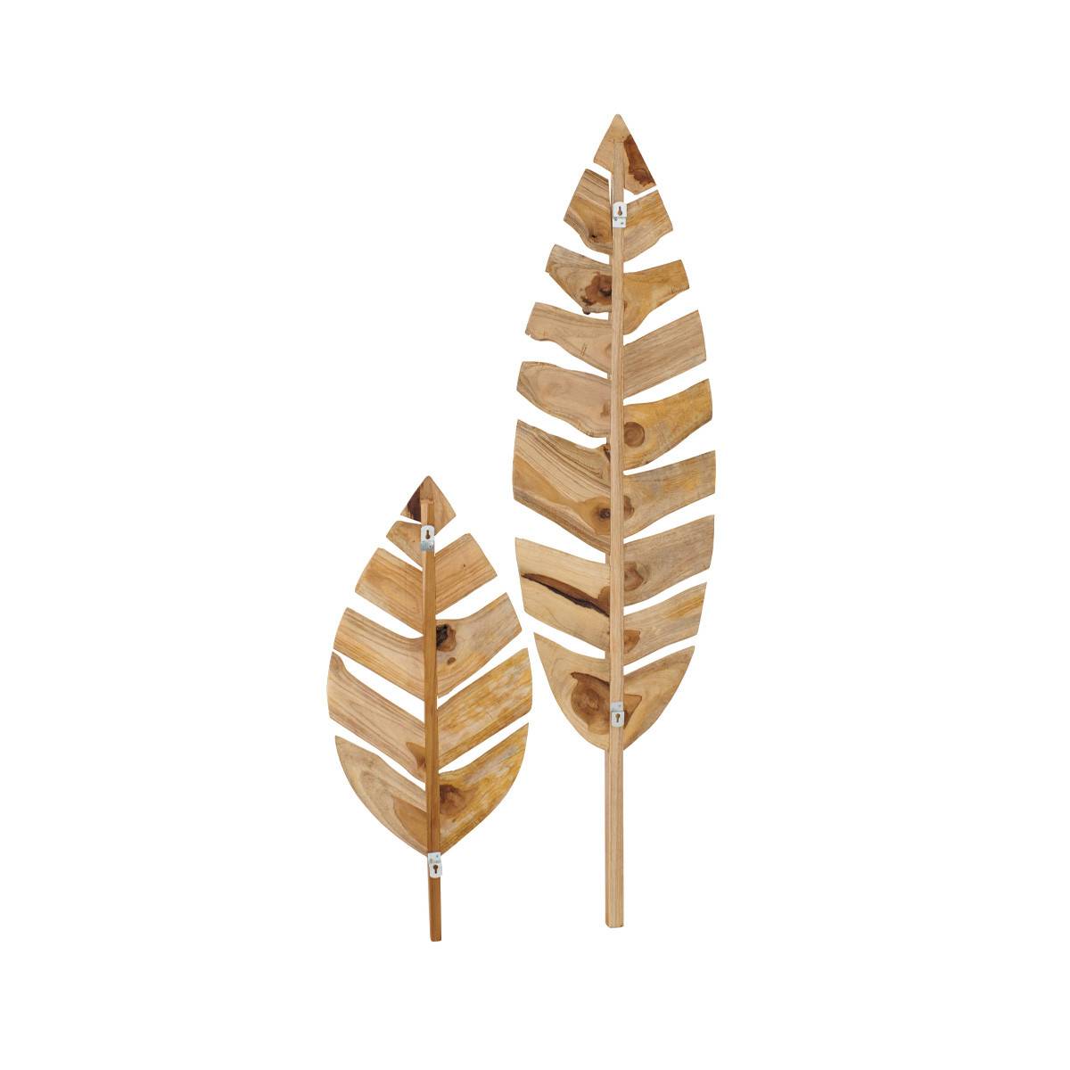 J-Line - Lot de 2 Déco Murales en Bois "Feuilles" 140cm Naturel - Image 2
