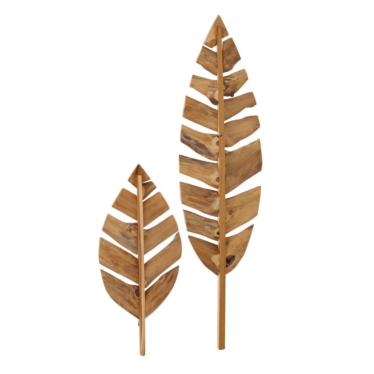 J-Line - Lot de 2 Déco Murales en Bois "Feuilles" 140cm Naturel - Image 1