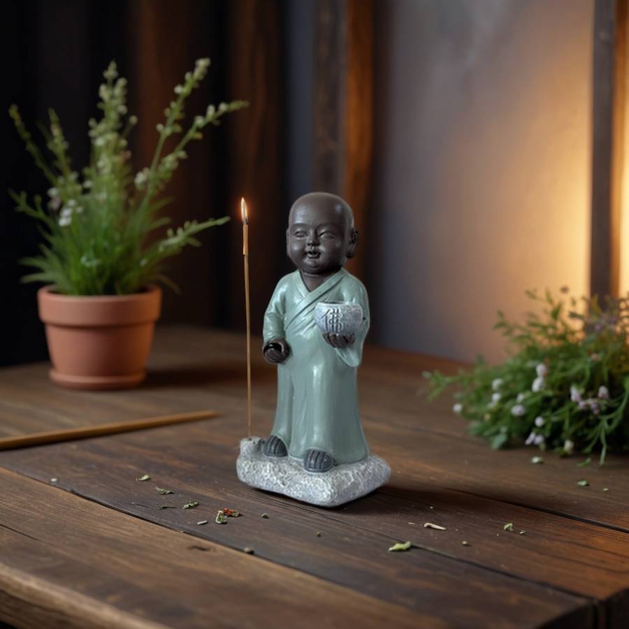 Zen Light - Statue Bouddha Porte-Encens Aumone-Création authentique-magnifique figurine porte-bonheur- idée cadeau-H22cm–Zen'Light - Image 4