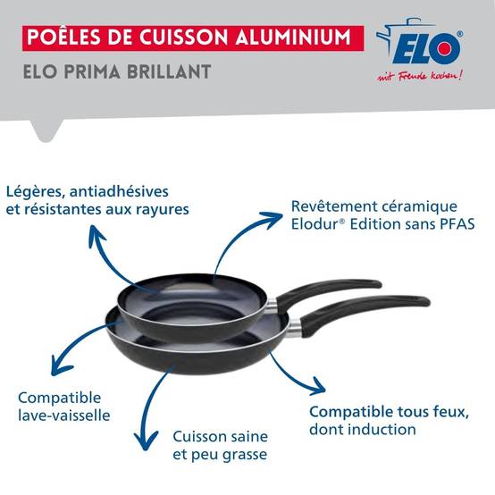 Ensemble de 2 Poêles de cuisson 24 et 28 cm et 1 faitout 12 cm Elo Prima Brillant - Image 4