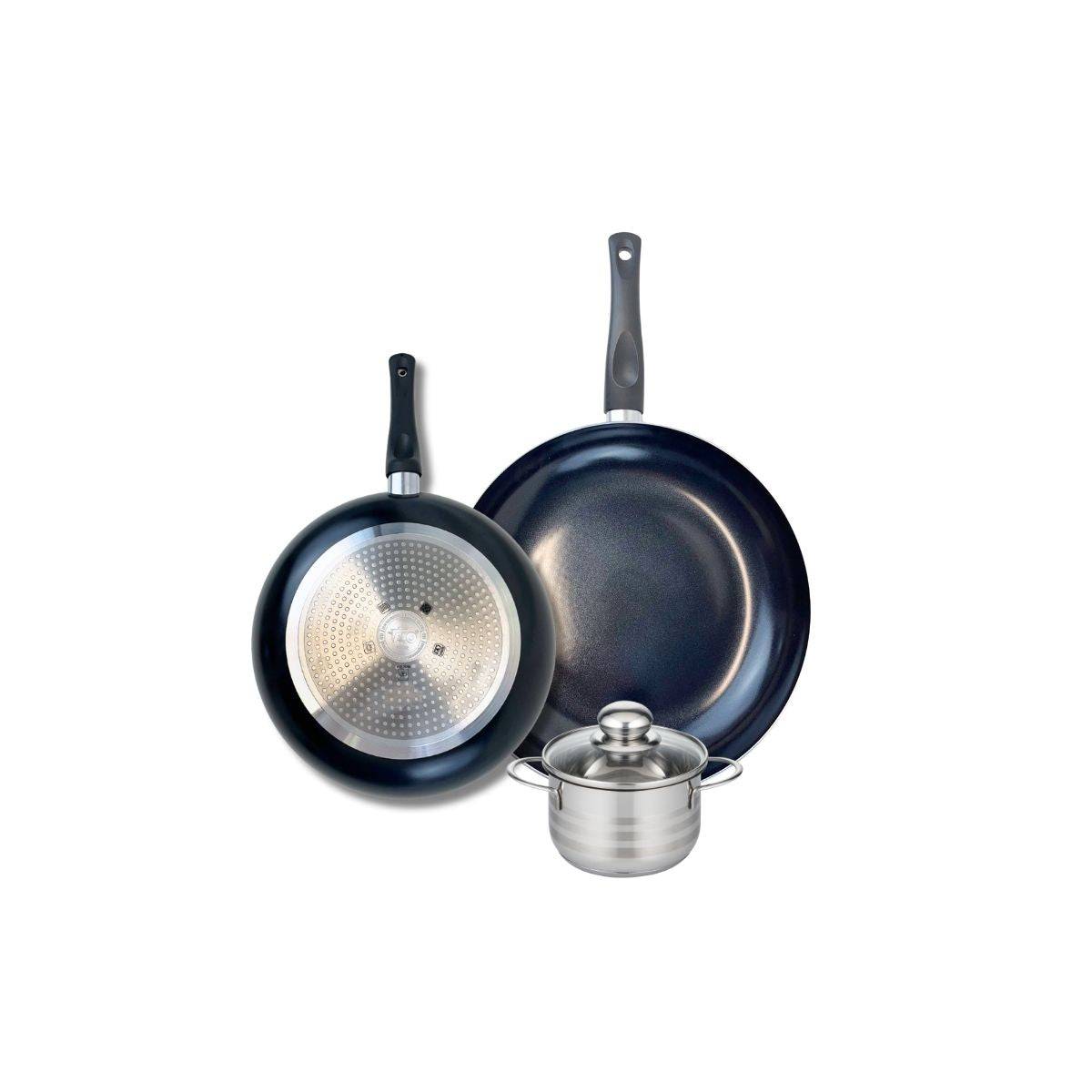 Ensemble de 2 Poêles de cuisson 24 et 28 cm et 1 faitout 12 cm Elo Prima Brillant - Image 1
