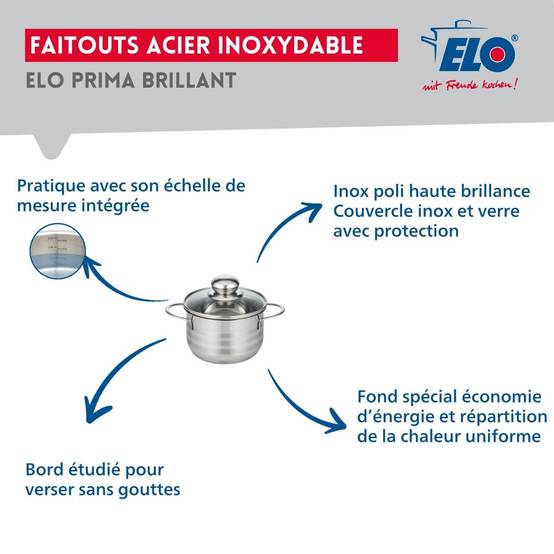 Ensemble de 2 Poêles de cuisson 24 et 28 cm et 1 faitout 12 cm Elo Prima Brillant - Image 3