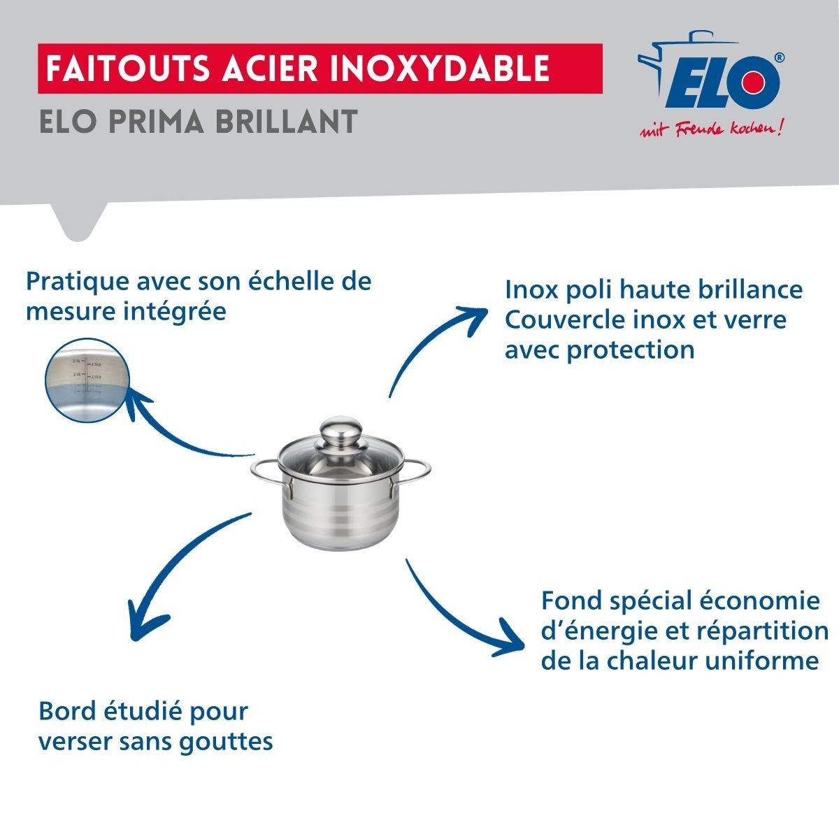 Ensemble de 2 Poêles de cuisson 24 et 28 cm et 1 faitout 12 cm Elo Prima Brillant - Image 3