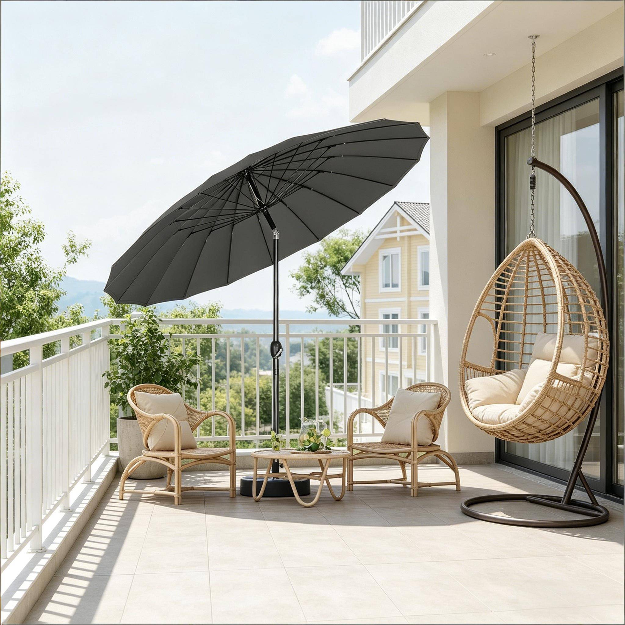 Grand Parasol de Jardin Droit Inclinable 257cm Mât Aluminium Manivelle d'Ouverture Facile Toile Grise - ComfortXL Outdoor Living - Image 3