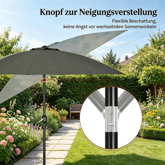 Grand Parasol de Jardin Droit Inclinable 257cm Mât Aluminium Manivelle d'Ouverture Facile Toile Grise - ComfortXL Outdoor Living - Image 6