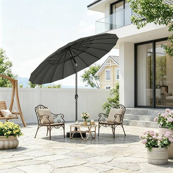 Grand Parasol de Jardin Droit Inclinable 257cm Mât Aluminium Manivelle d'Ouverture Facile Toile Grise - ComfortXL Outdoor Living - Image 1