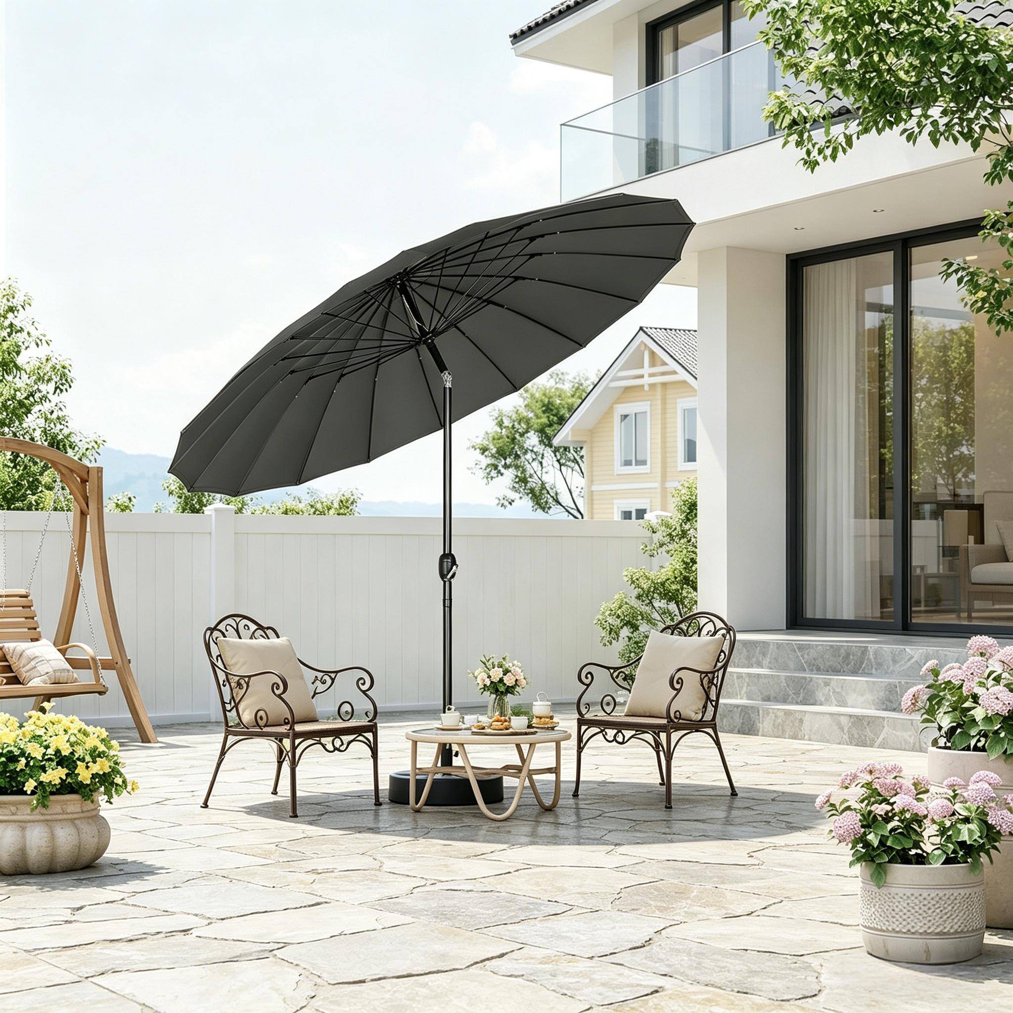 Grand Parasol de Jardin Droit Inclinable 257cm Mât Aluminium Manivelle d'Ouverture Facile Toile Grise - ComfortXL Outdoor Living - Image 1