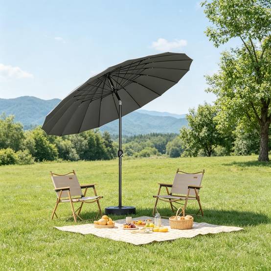 Grand Parasol de Jardin Droit Inclinable 257cm Mât Aluminium Manivelle d'Ouverture Facile Toile Grise - ComfortXL Outdoor Living - Image 2