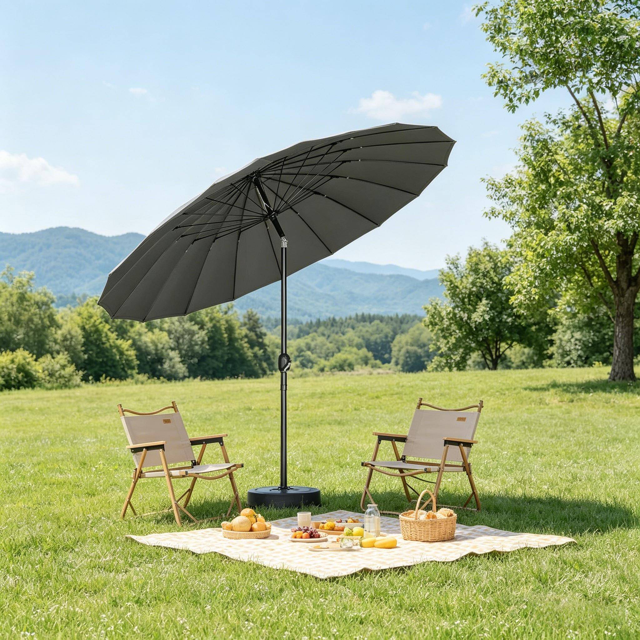 Grand Parasol de Jardin Droit Inclinable 257cm Mât Aluminium Manivelle d'Ouverture Facile Toile Grise - ComfortXL Outdoor Living - Image 2