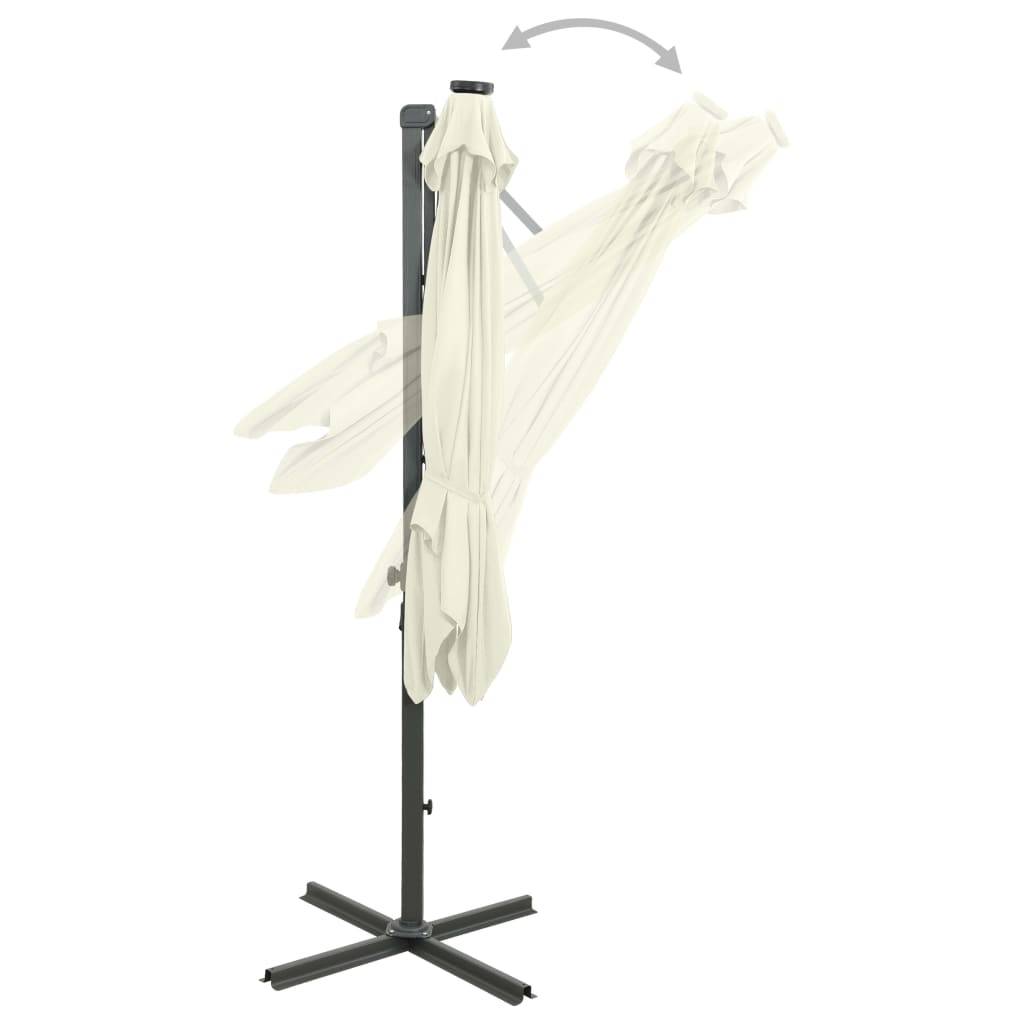 Helloshop26 - Parasol meuble de jardin déporté avec mât et lumières led 300 cm sable - Image 6
