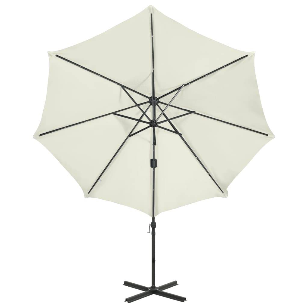 Helloshop26 - Parasol meuble de jardin déporté avec mât et lumières led 300 cm sable - Image 4