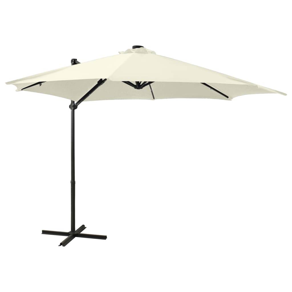 Helloshop26 - Parasol meuble de jardin déporté avec mât et lumières led 300 cm sable - Image 1