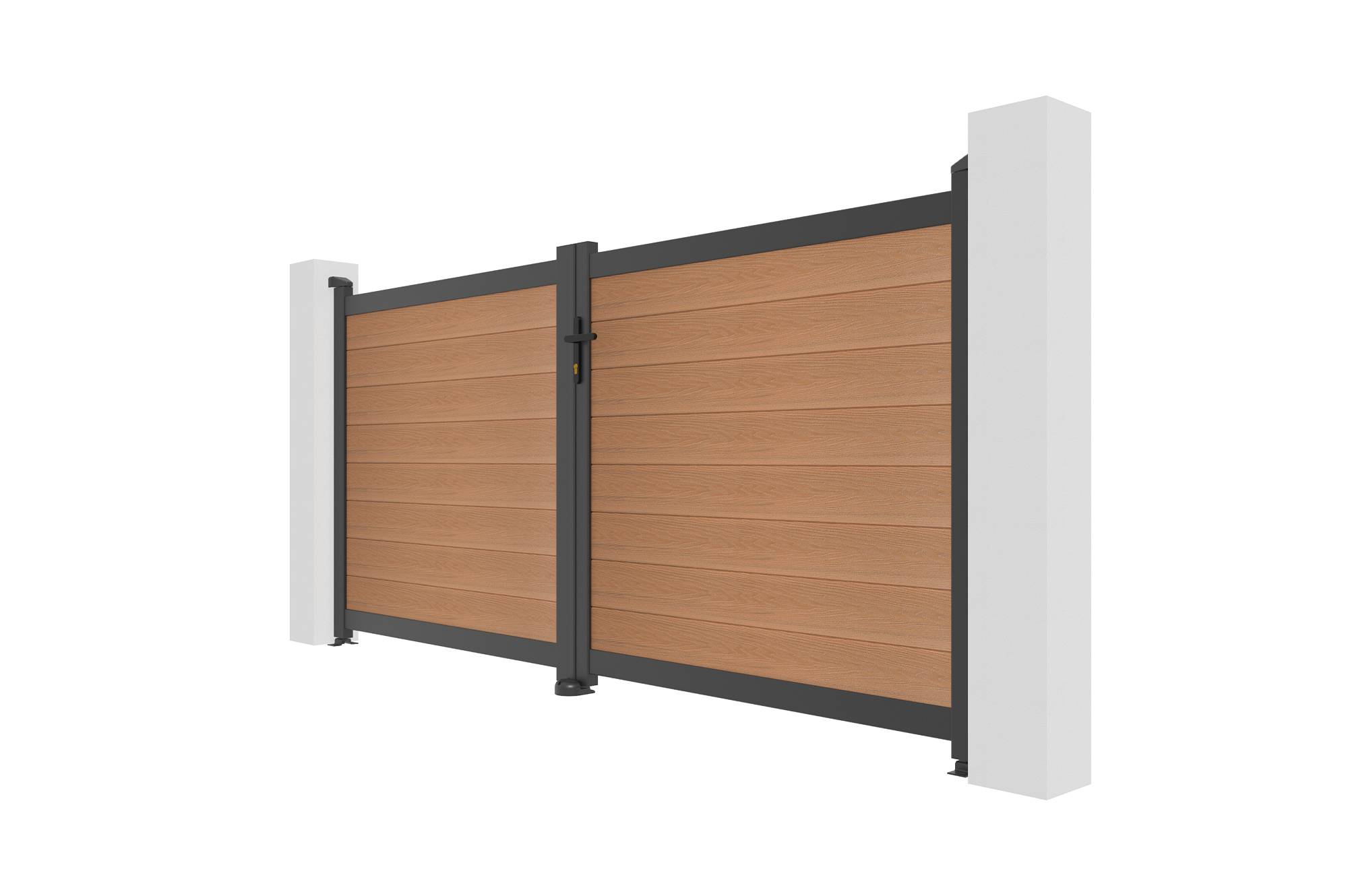 Casanoov Portail bois composite battant 3m ATHOS H.140cm teck avec cadre aluminium + motorisation BUNKER B500 - Image 7