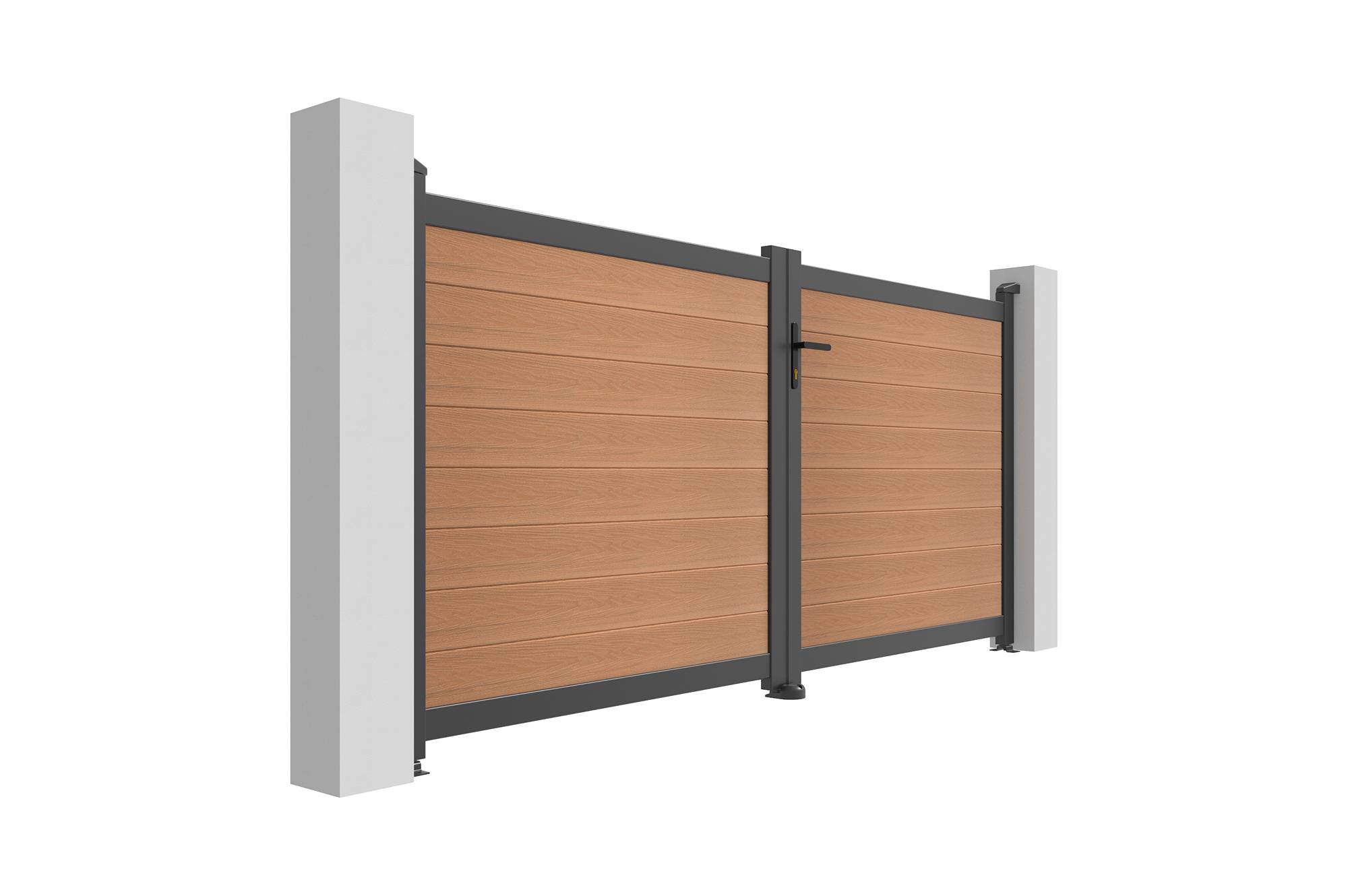 Casanoov Portail bois composite battant 3m ATHOS H.140cm teck avec cadre aluminium + motorisation BUNKER B500 - Image 6