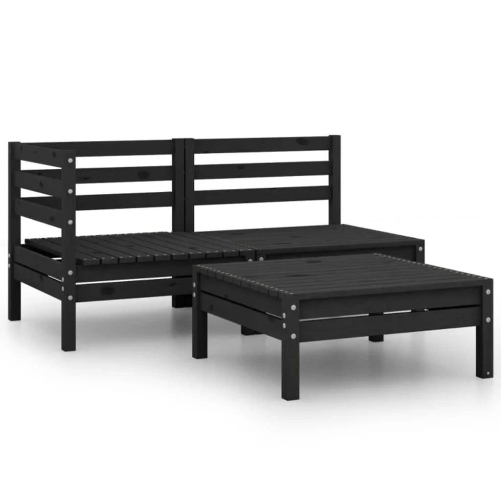 Helloshop26 - Salon de jardin meuble d'extérieur ensemble de mobilier 3 pièces bois de pin massif noir - Image 1
